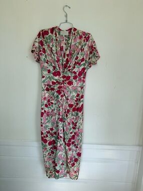 Luisa Beccaria Silk Floral Midi Dress Pink Rose Print IT 46